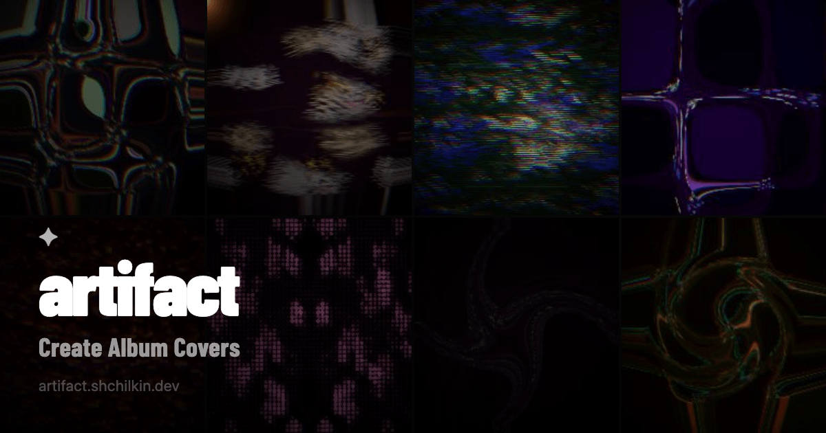 Artifact generative album cover workspace showing layered emoji artwork and shader effects.
